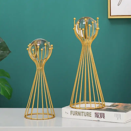 Crystal Ball Ornament with Gold Twisted Stand