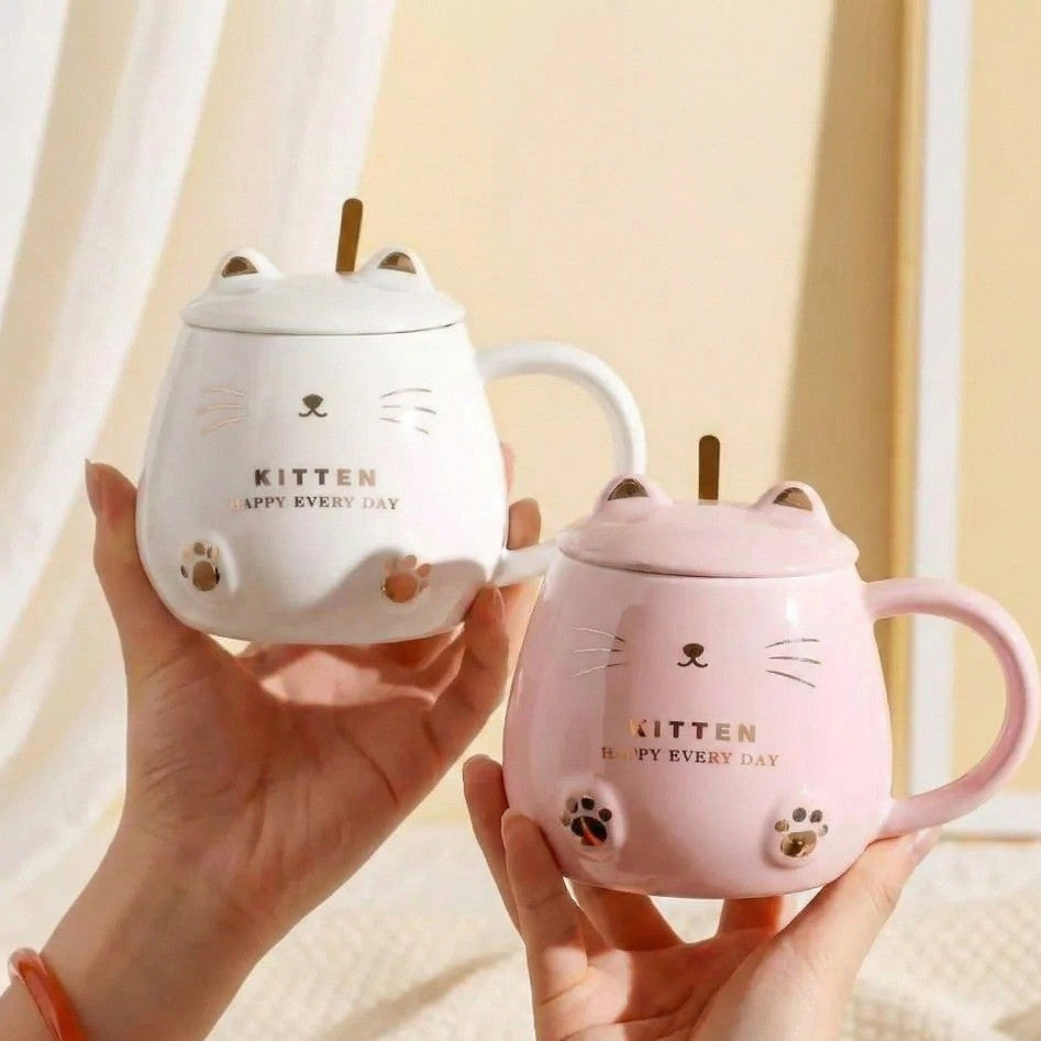 Ceramic Kitten Happy Every Day Coffee Mug Set