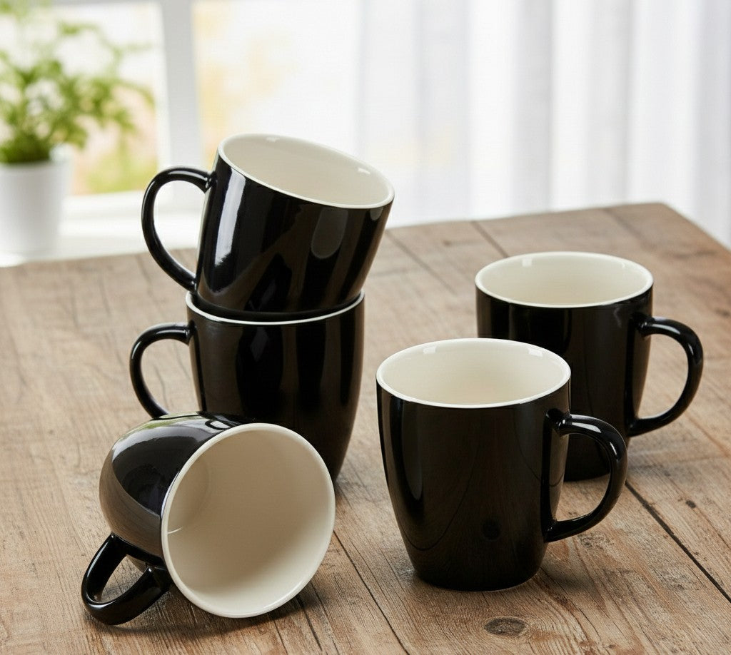 Set of six tea cups for serving hot beverages at home or office