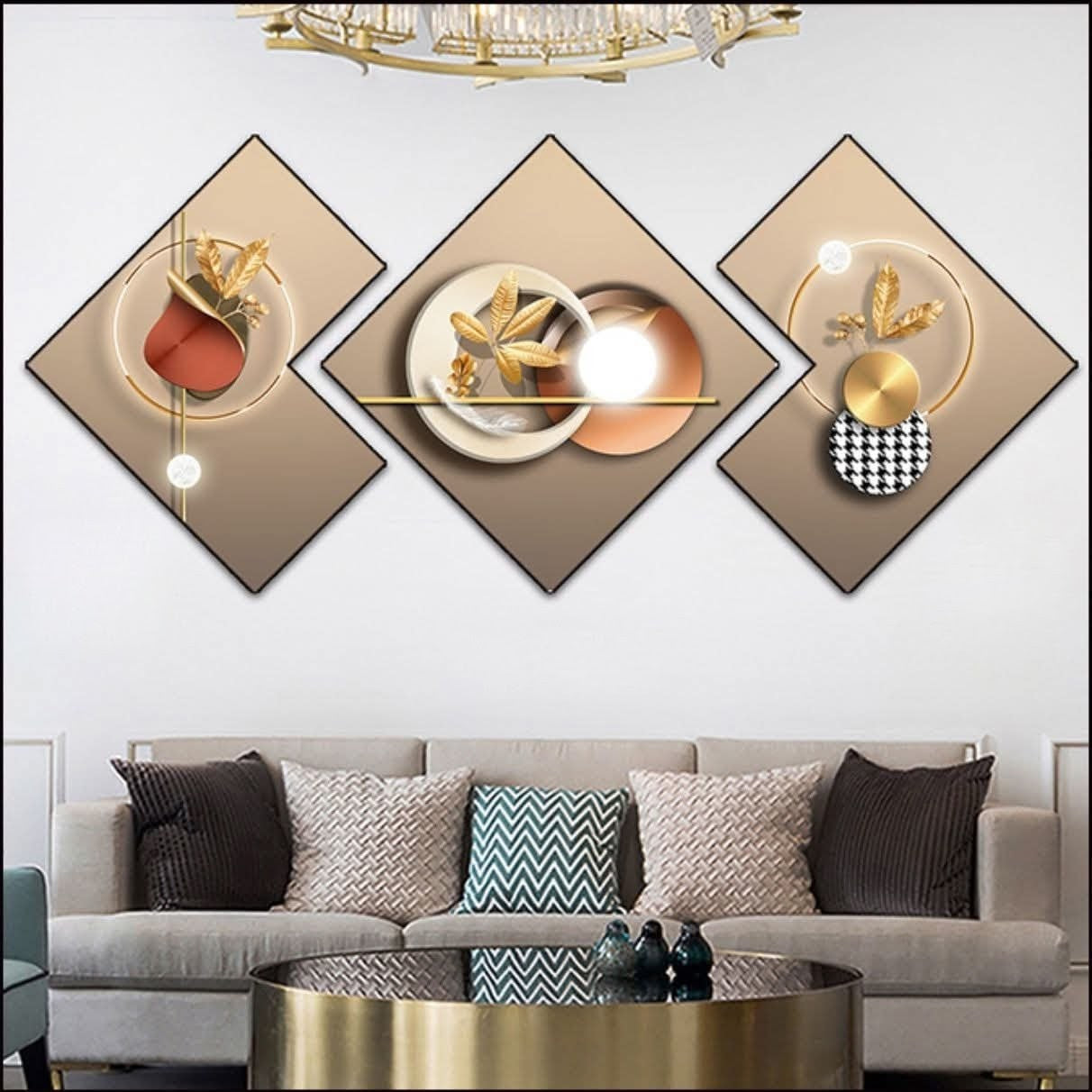 3Pc 3D Abstract Art Crystal Porcelain Painting
