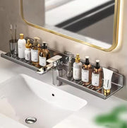 50cm Metallic faucet storage rack for organizing kitchen sink cleaning accessories