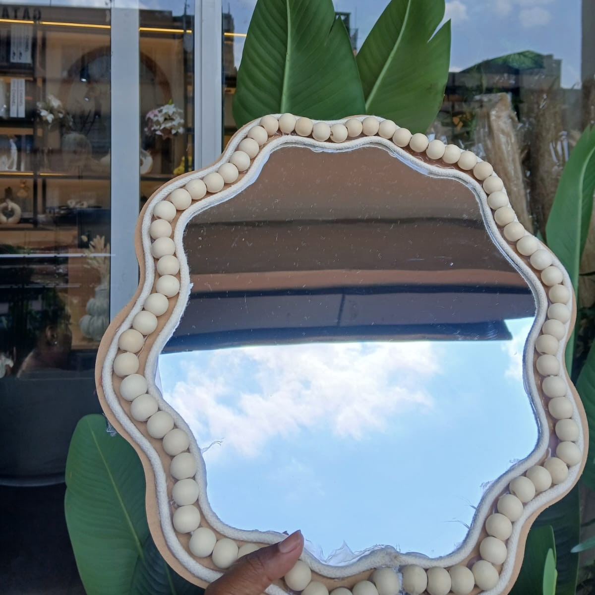 Boho Beaded Irregular Mirror and Decorative Tray
