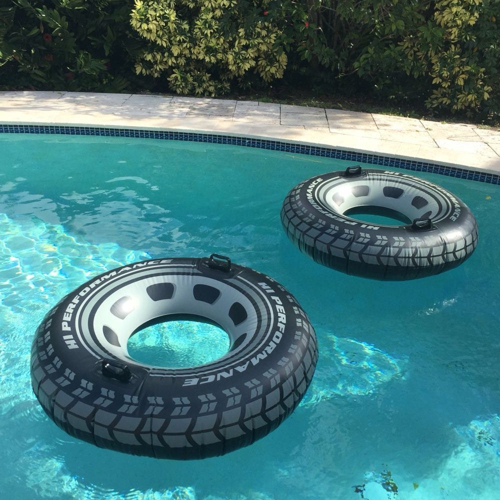Tire design inflatable pool float with handles for adults and teens relaxing in water