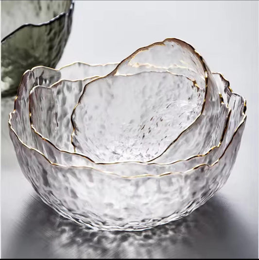 3pcs clear glass salad and fruit bowl set