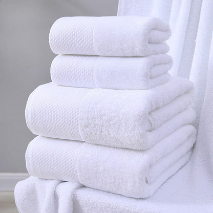 White hotel quality cotton bath towel set with bath, hand, and face towels