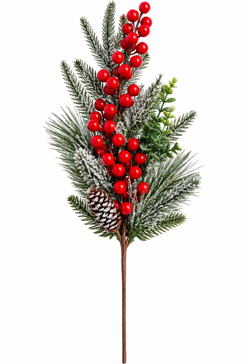 2Pcs 35cm Frosted Christmas Berry Spray with Pinecone