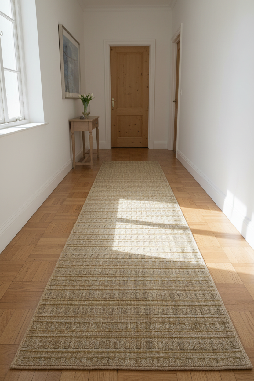 Timeless Woven Brick Textured Corridor Runner Rug - Beige 3D Blocks Pattern KBLOOM04 #T21