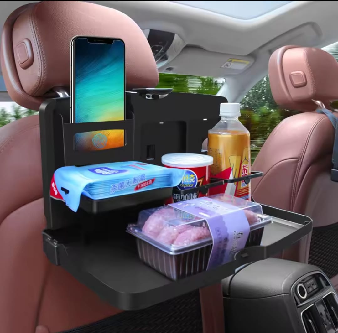 Gemelli Collections car multipurpose holder with phone, bottle, tablet, and food tray compartments