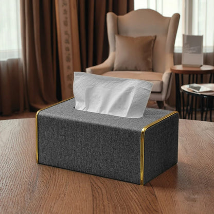 Fabric Tissue Holder with Gold Trim