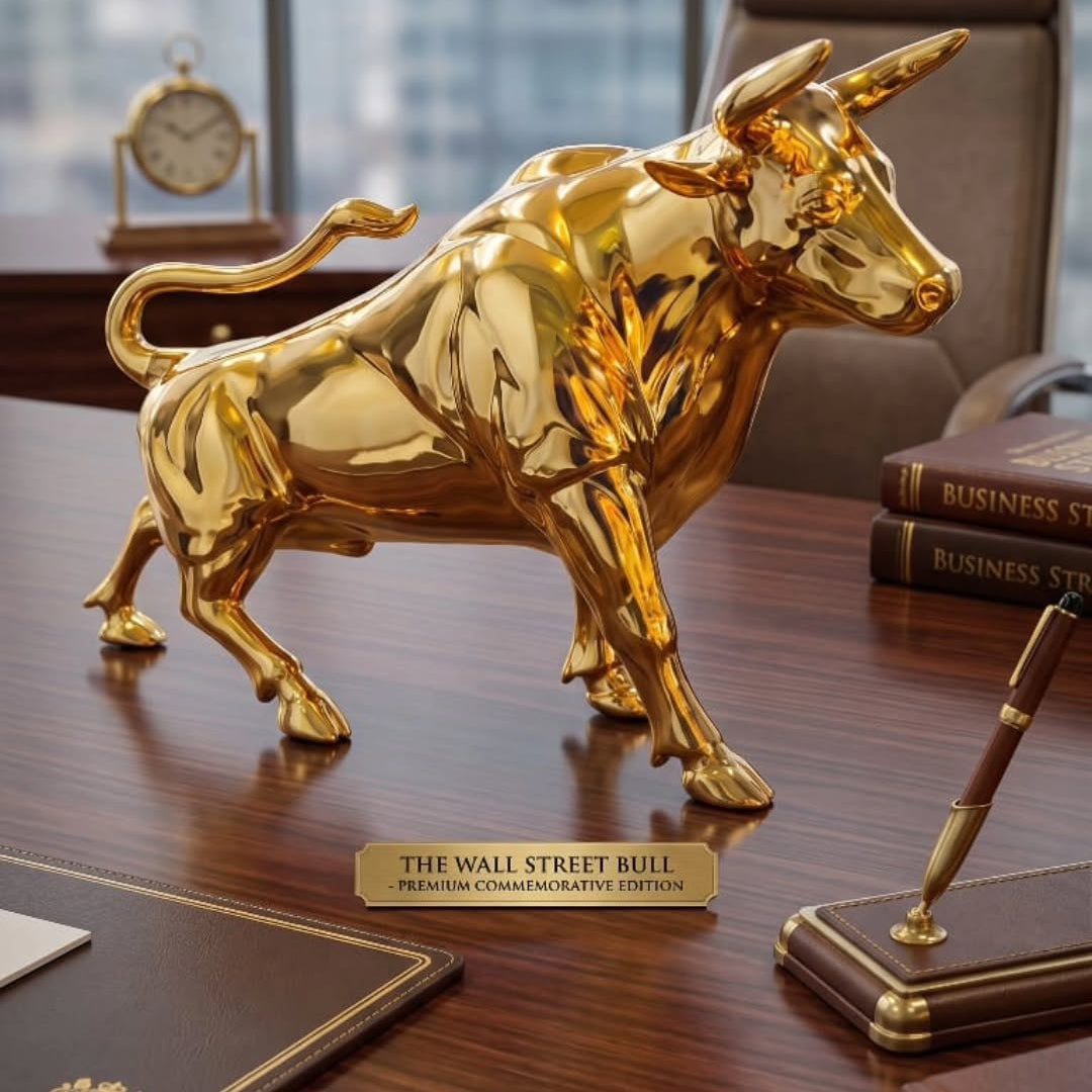Resin Golden Charging Bull Sculpture