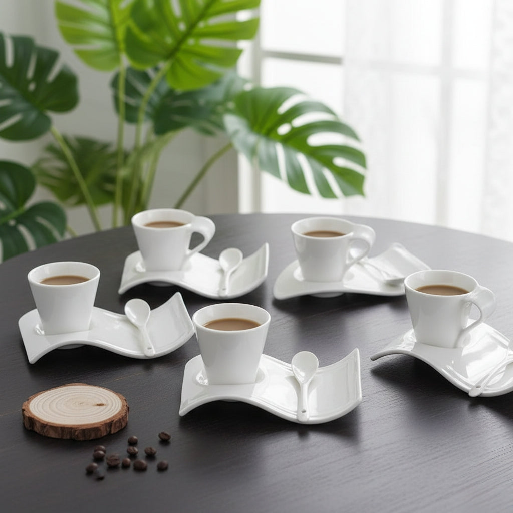12-Pieces Cup and saucer set with 300ml cups and matching swag saucers
