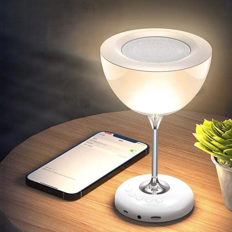 Wine glass bedside lamp with Bluetooth speaker FM radio and 6 colour ambient lights