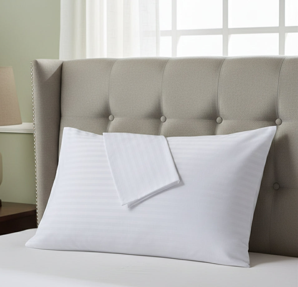 2 Piece Plain White Striped Pillow Cases