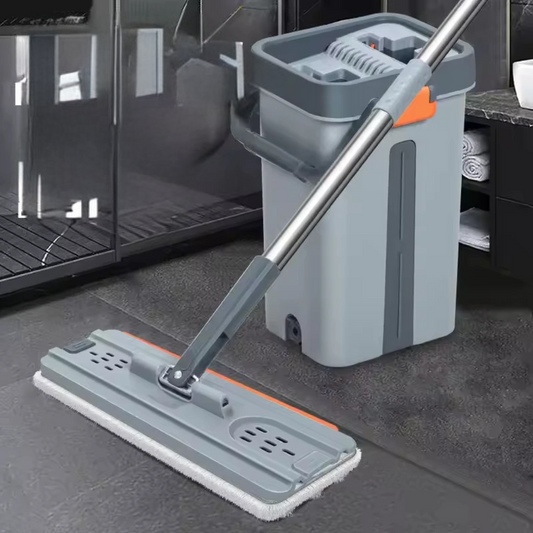 360-degree Rotating hands-free floor mop with durable handle.