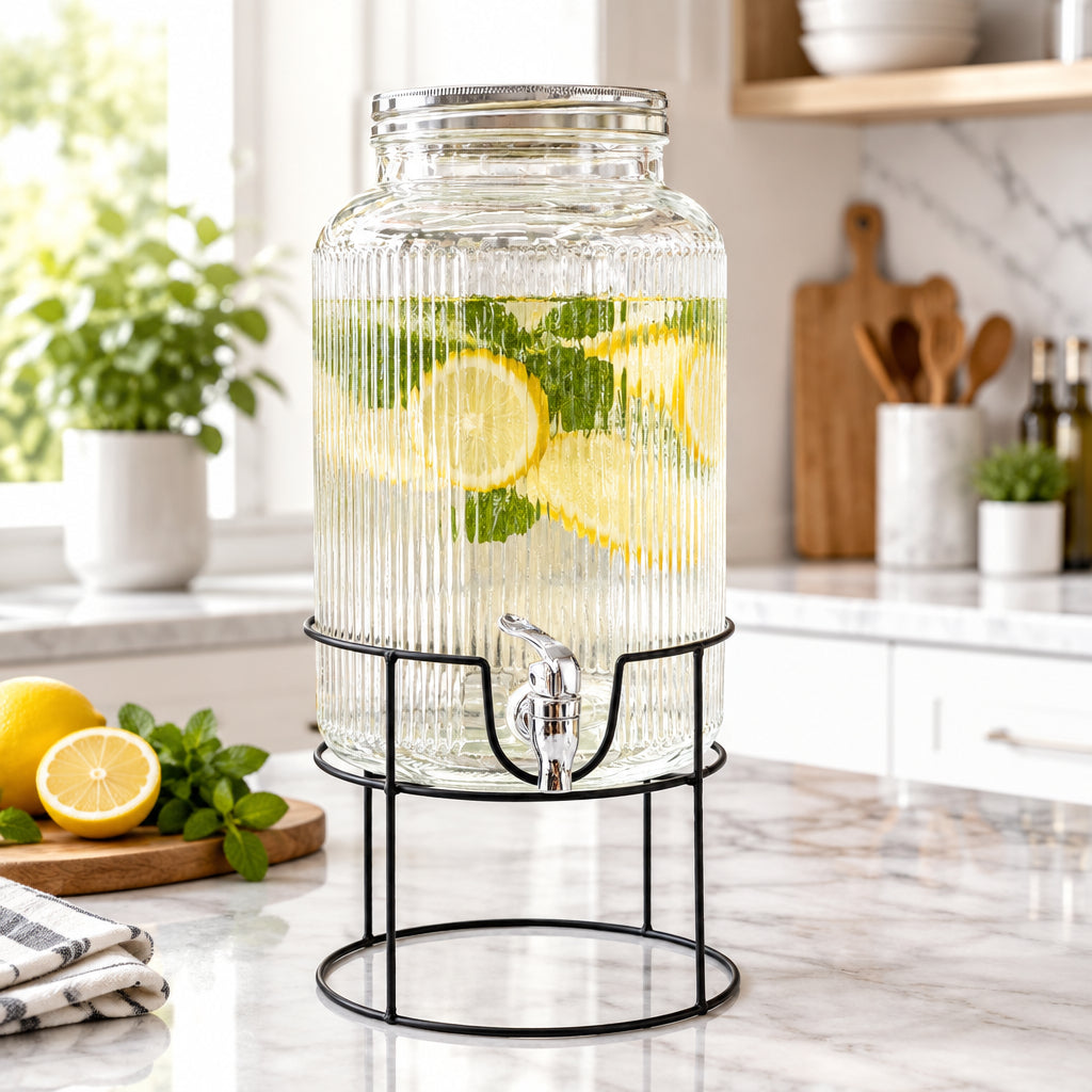 8 litre glass juice dispenser with metal lid and stand - available in Nairobi, Kenya