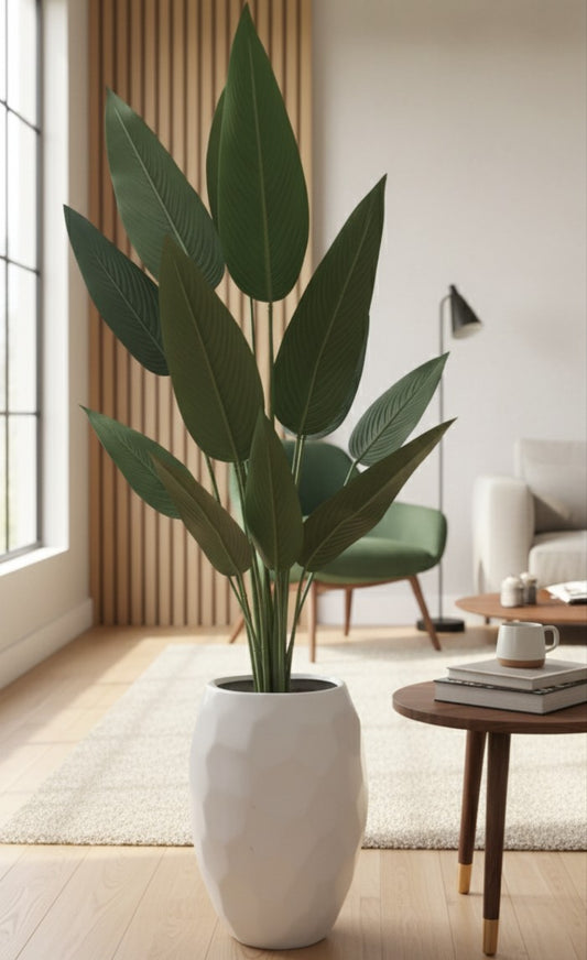 170cm artificial Bird of Paradise plant in a fiberglass vase with pebbles