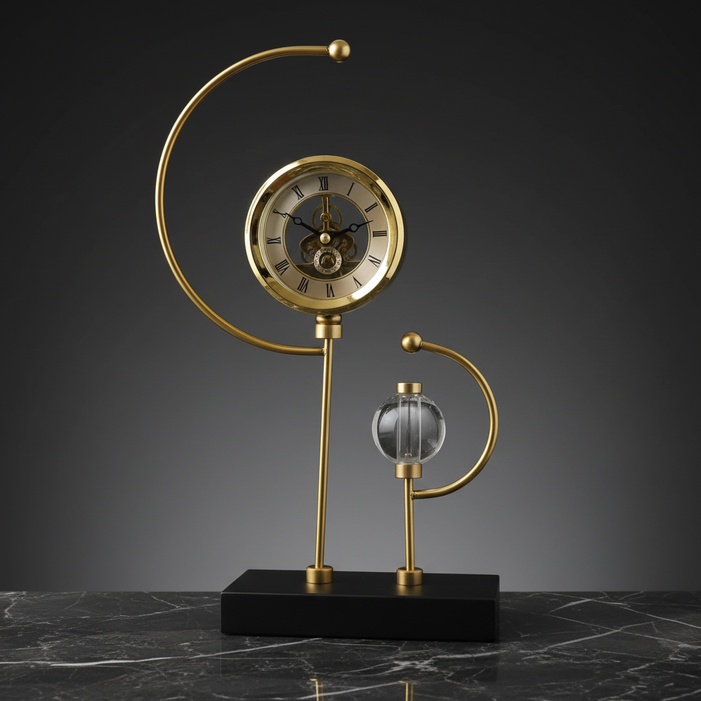 Golden Celestial Stand Clock with Crystal Ball