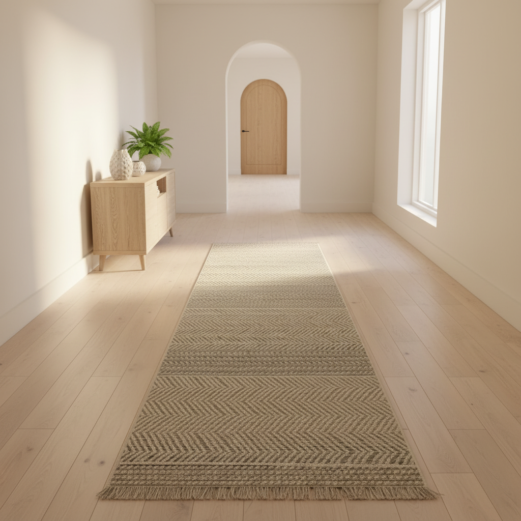 Oriental Weavers Kemet Chevron Herringbone Corridor Runner Rug - Beige Grey with Fringe KBORIE229 #8