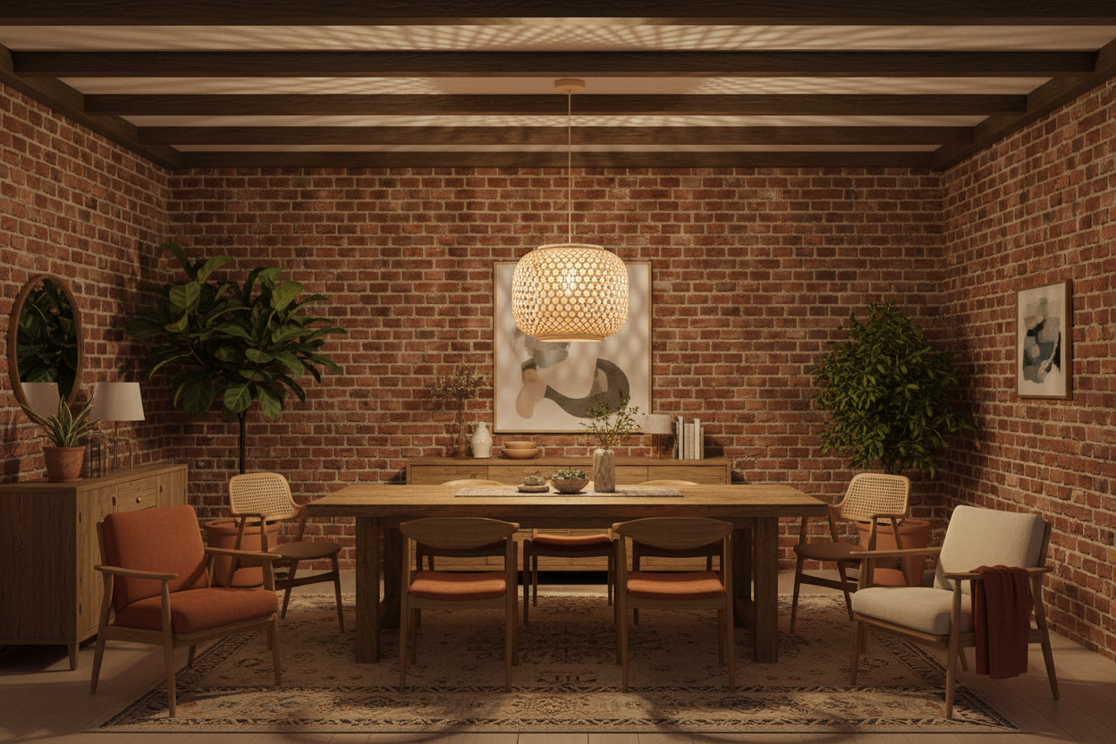 Bamboo Weave Pendant Lamp – Natural Wood Finish-PL WD25-15
