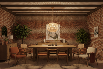 Bamboo Weave Pendant Lamp – Natural Wood Finish-PL WD25-15