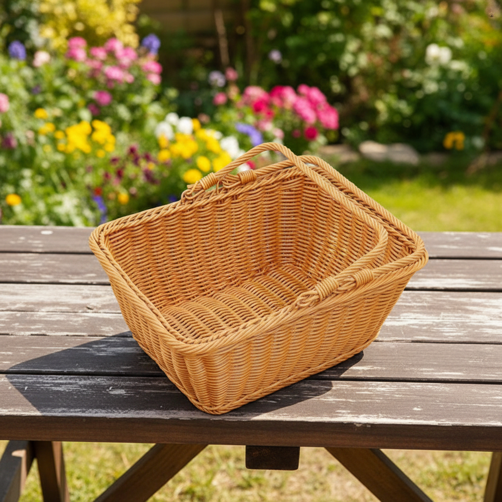 Brown rattan picnic and shopping basket with 40cm capacity