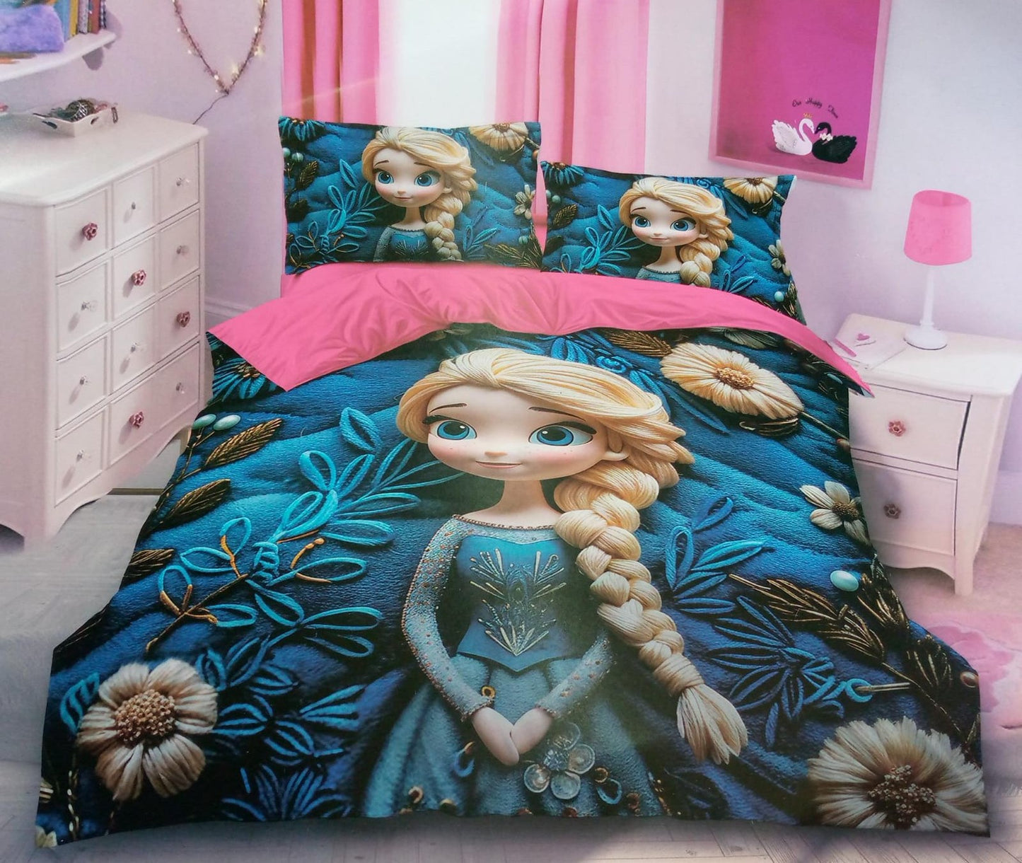 Cartoon themed 4x6 duvet cover set with one bedsheet and two pillowcases