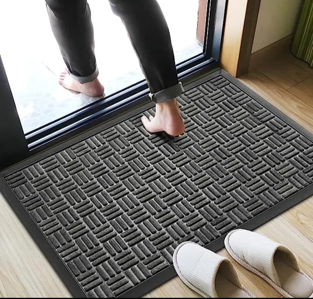 Non-slip rubber doormat 46×76 cm in grey and brown for entrance use