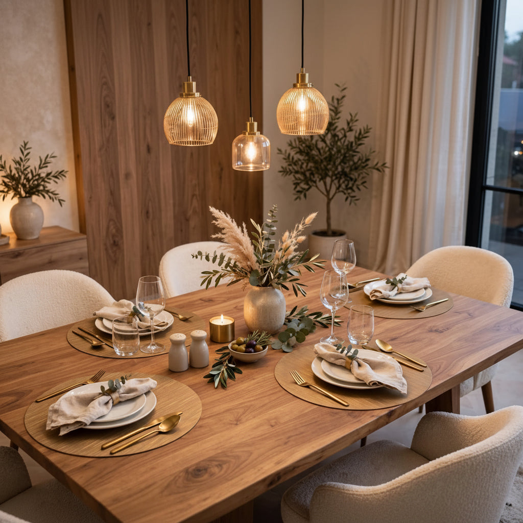 6 piece metallic bronze effect round heat resistant table mat set.