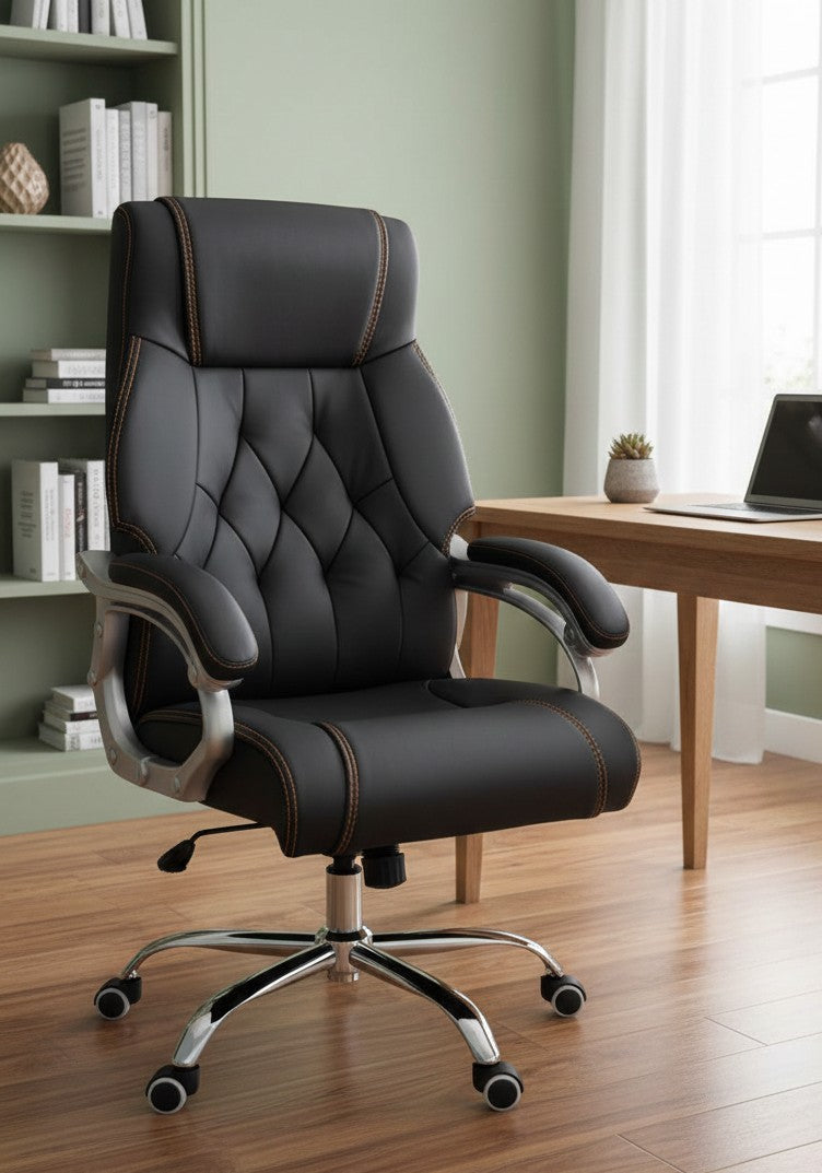 High back executive leather office chair with ergonomic support.