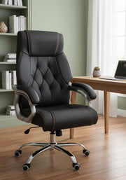 High back executive leather office chair with ergonomic support.