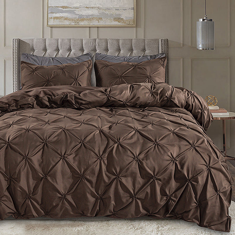 3Pcs Pinch Pleat Cross Duvet Cover Set