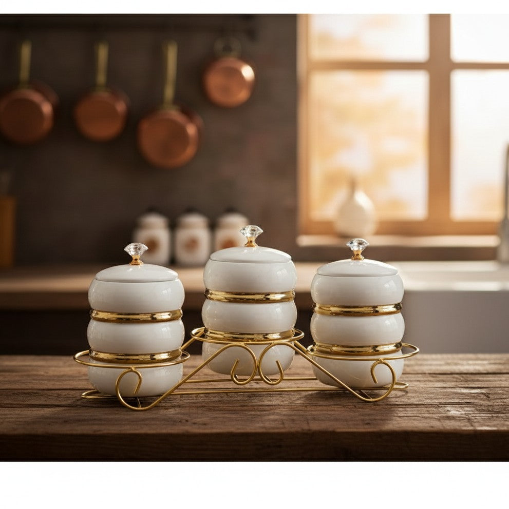 3Pcs Ceramic sugar coffee tea canister set 1 litre