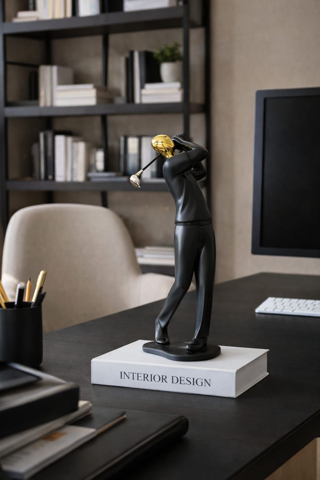 Golfin resin figurine available in black and white for home décor, gifting, and art collections.
