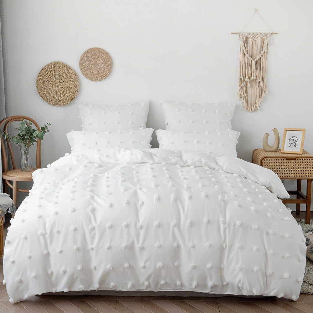 3 piece white duvet cover set with chic dot design, includes duvet cover and 2 pillowcases, size 7 by 8 feet