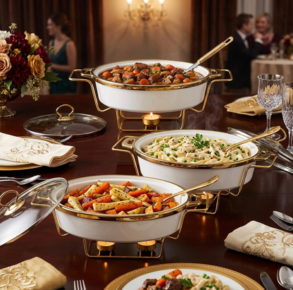 3-Piece Ceramic Chafing Dish Set
