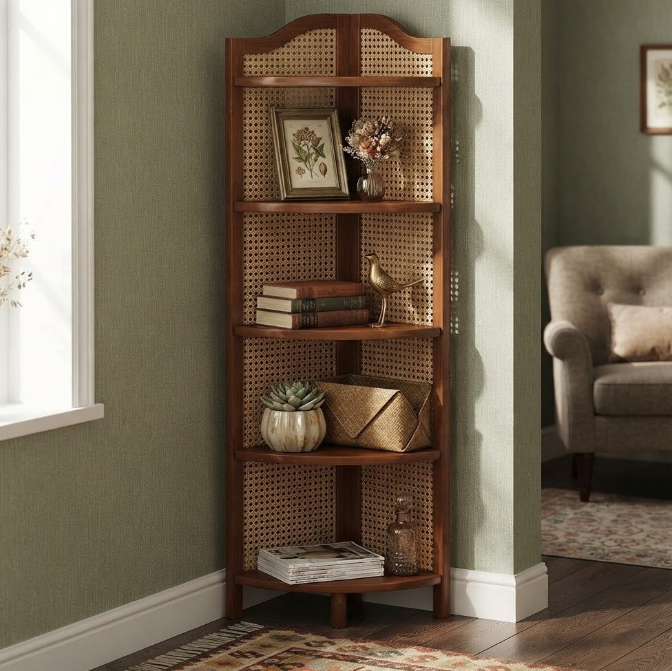 132 cm 5 tier bamboo corner shelf with fan shape design - available in Nairobi, Kenya