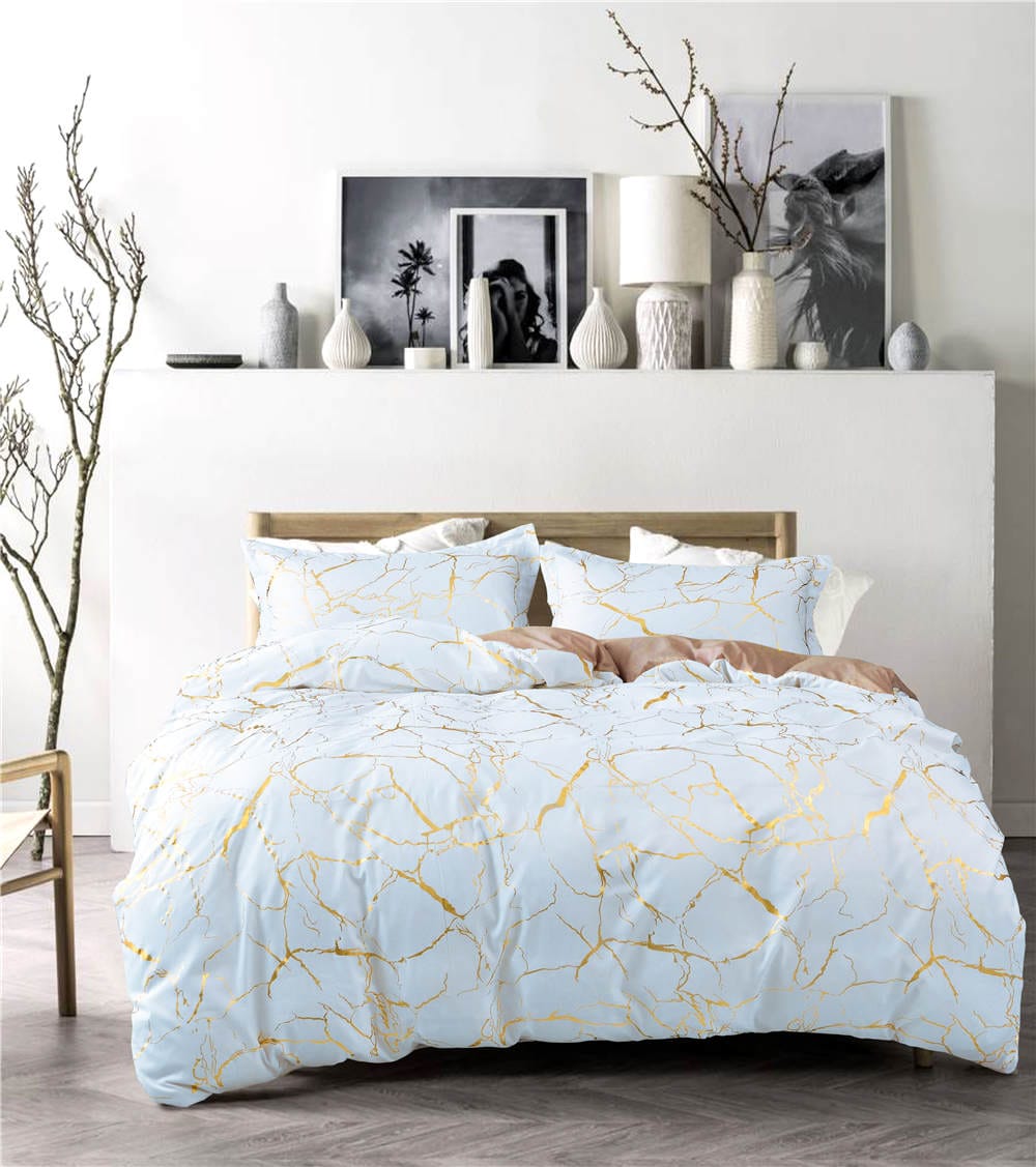 Gold Marble Texture Foil-Style Duvet Cover Set