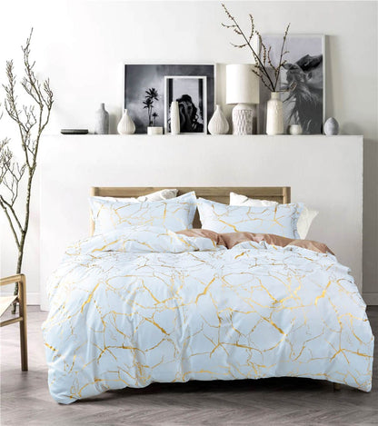 Gold Marble Texture Foil-Style Duvet Cover Set