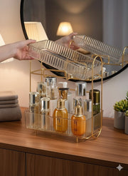 Acrylic double layer cosmetic organizer for makeup and skincare