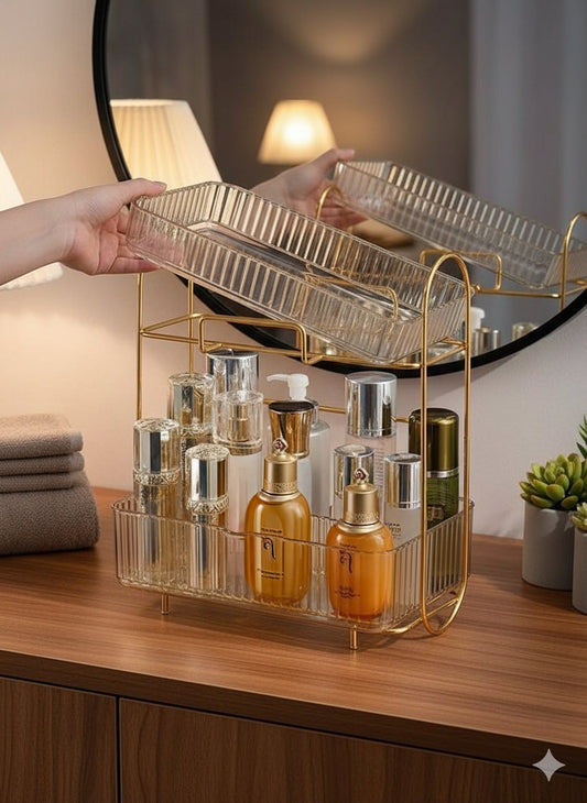 Acrylic double layer cosmetic organizer for makeup and skincare