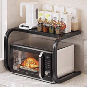 1 Tier black metallic microwave organizer shelf with heavy-duty frame for kitchen space-saving storage and appliance support