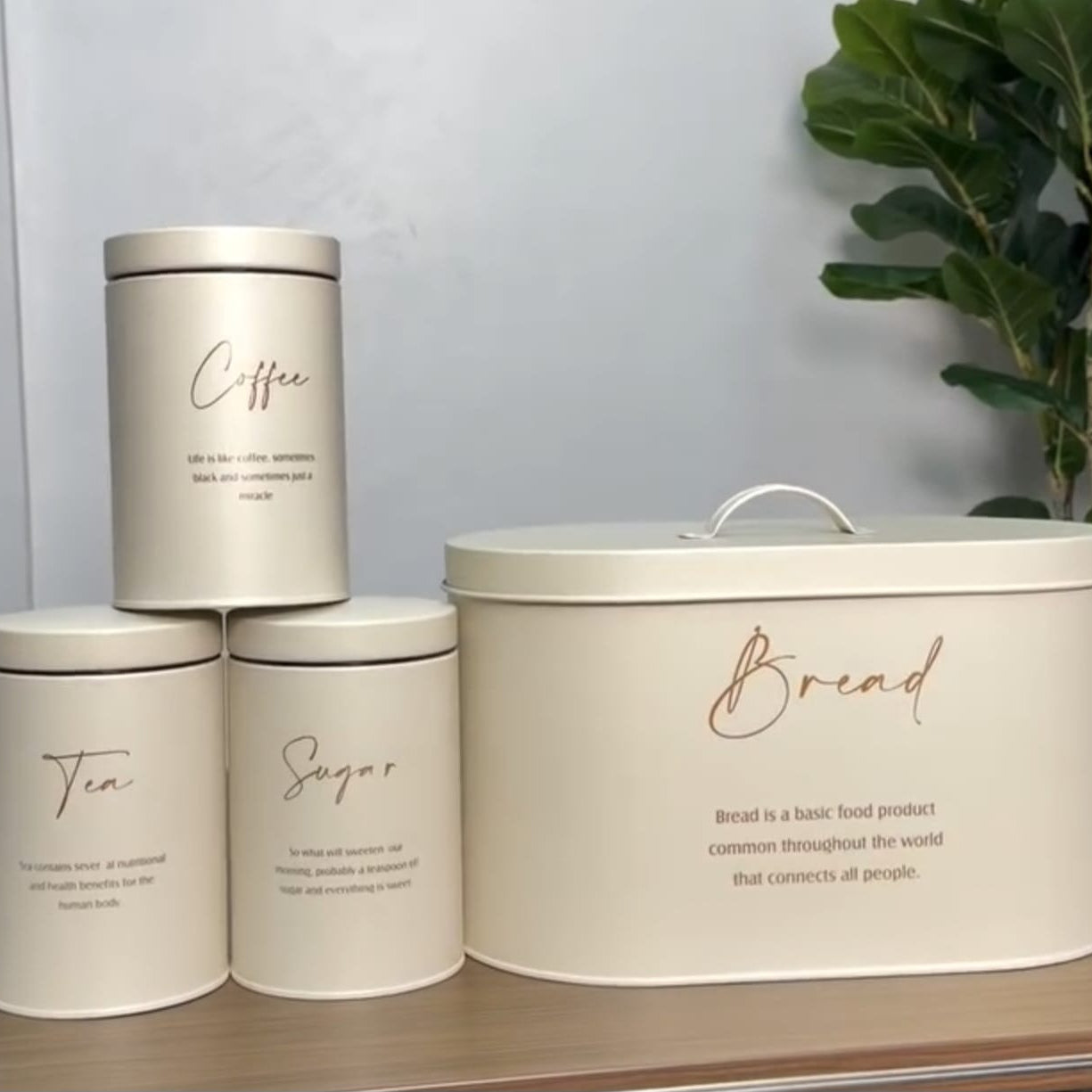 4Pc Metal Bread Box and Tea Sugar Coffee Canister Set
