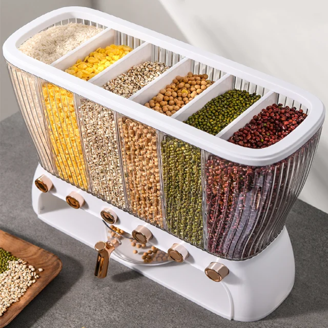 Acrylic 6 Partitioned Cereal Dispenser for Kitchen Storage