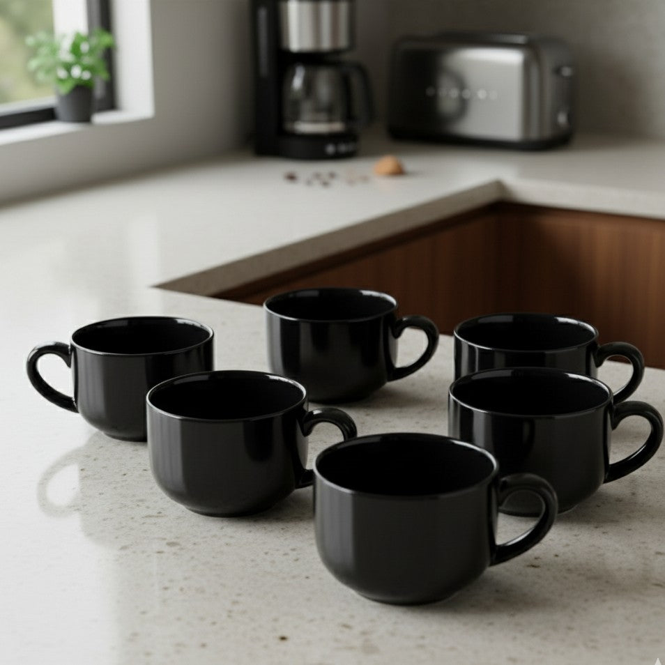 6pcs Black Ceramic Mugs Set