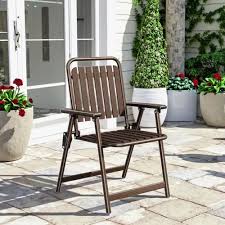 Metal folding chair with slat design seat and backrest, supportive armrests and foldable frame FC110