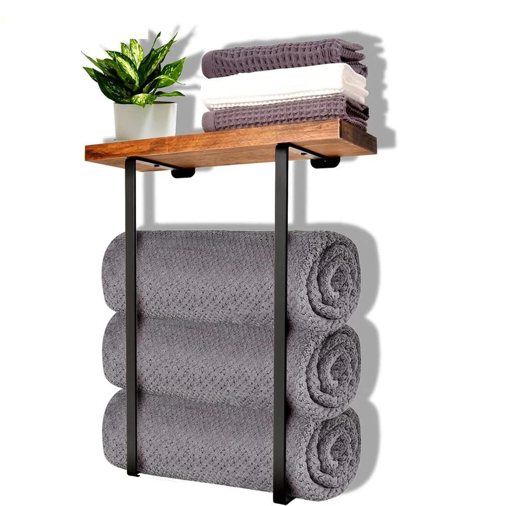 Wall Mounted Bamboo Towel Storage Holder