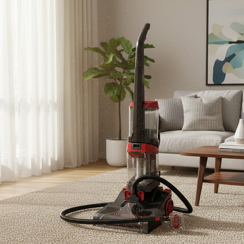 DSP 3 in 1 carpet washer with 1.35 L clean water tank, 1.25 L waste water tank, 70°C hot air heater, 6 m cable, and 2.5 m hose.