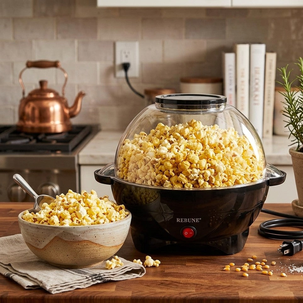 Rebune stir stick popcorn maker model RE-5-045 for quick and even homemade popcorn preparation.