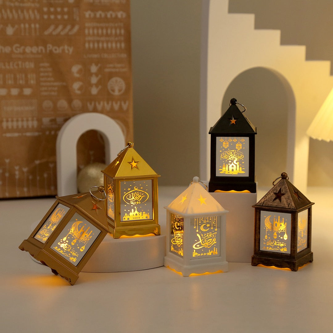 LED Ramadhan Kareem and Eid Mubarak lantern available in gold, black, and white for festive home décor