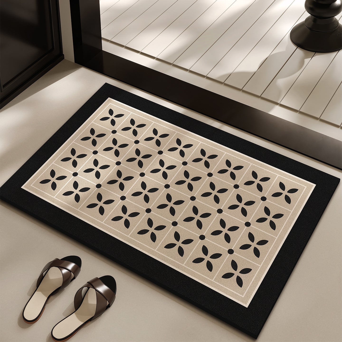 Big size absorbent bathroom and door mat with anti-slip rubber base for safe and dry flooring